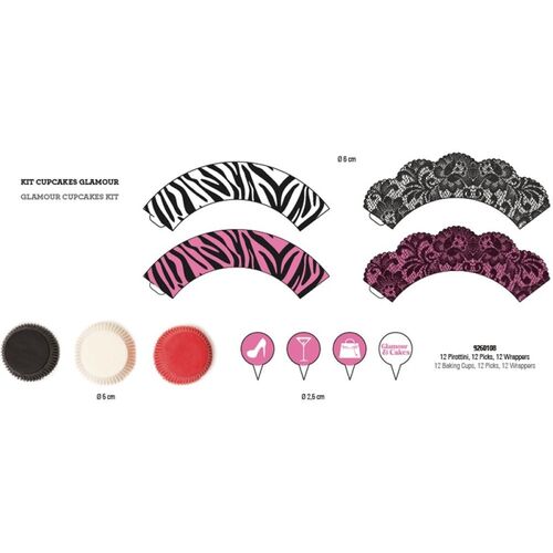 KIT 36 PIEZAS CUPCAKES GLAMOUR DECORA