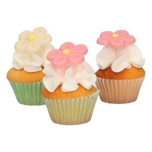 DECORACIONES AZÚCAR MARGARITAS BLANCO/ROSA 12 UDS. FUNCAKES