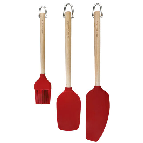ESPÁTULAS Y PINCEL MANGO MADERA Y SILICONA ROJA KITCHENAID