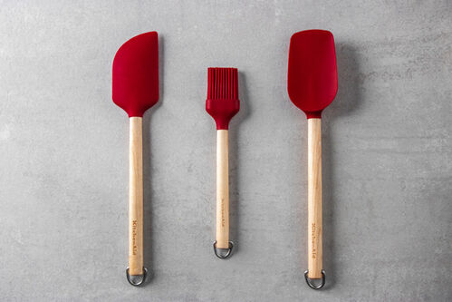 ESPÁTULAS Y PINCEL MANGO MADERA Y SILICONA ROJA KITCHENAID