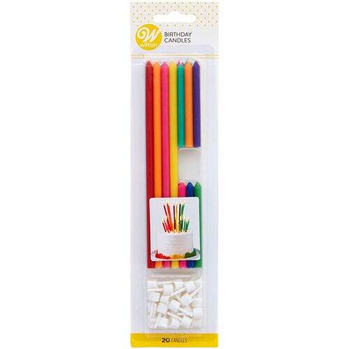 VELAS LARGAS MULTICOLOR 20 UDS. WILTON