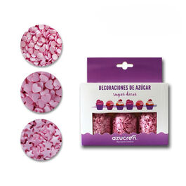 SET 3 SPRINKLES CONFETTI - CORAZONES - ESTRELLAS ROSAS AZUCREN