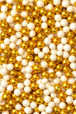 MIX SUGAR PEARLS 10 MM. WHITE & GOLD 90 GR.