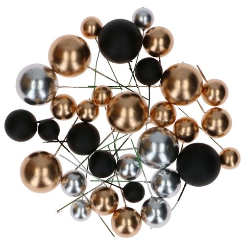 SET 32 BOLAS METALLIC GOLD SILVER & BLACK SIMPLY MAKING