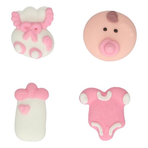 DECORACIONES AZÚCAR BEBÉ ROSA 12 UDS. FUNCAKES